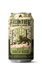Frontier Alaska Soda White Birch Beer can on a white background