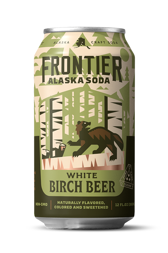 Frontier Alaska Soda White Birch Beer can on a white background