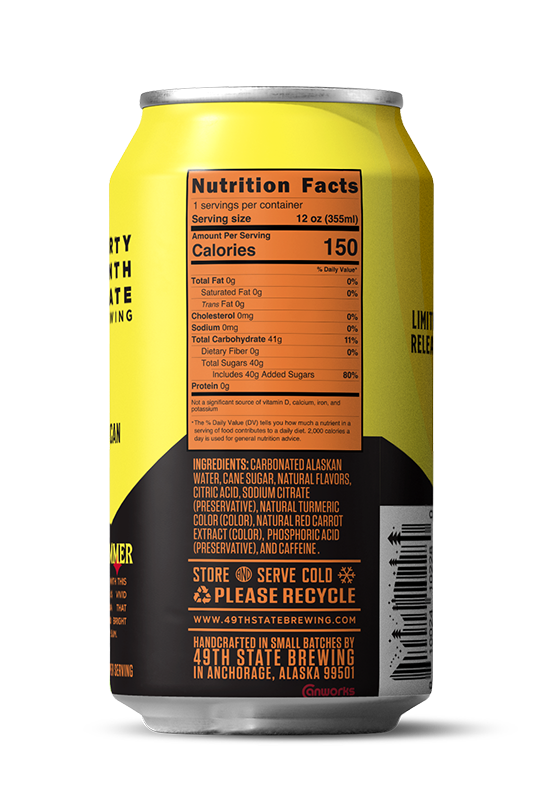 Soda can with nutrition facts label on a white background