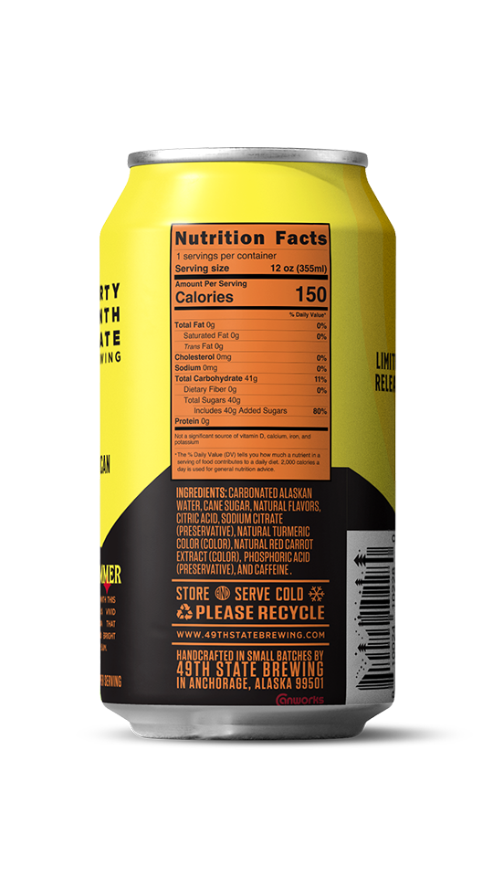 Soda can with nutrition facts label on a white background