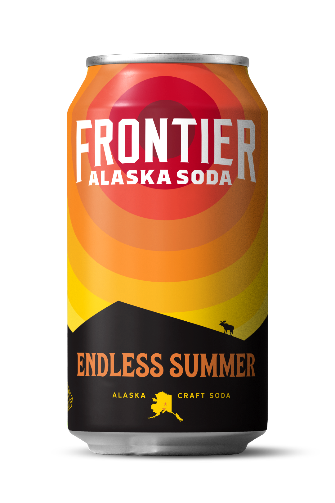 Can of Frontier Alaska Soda with 'Endless Summer' design on a white background