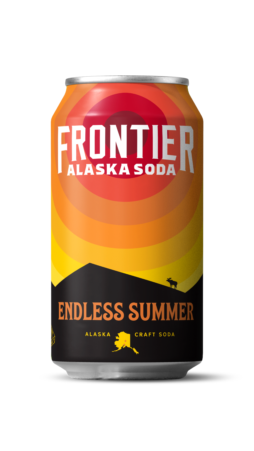 Can of Frontier Alaska Soda with 'Endless Summer' design on a white background